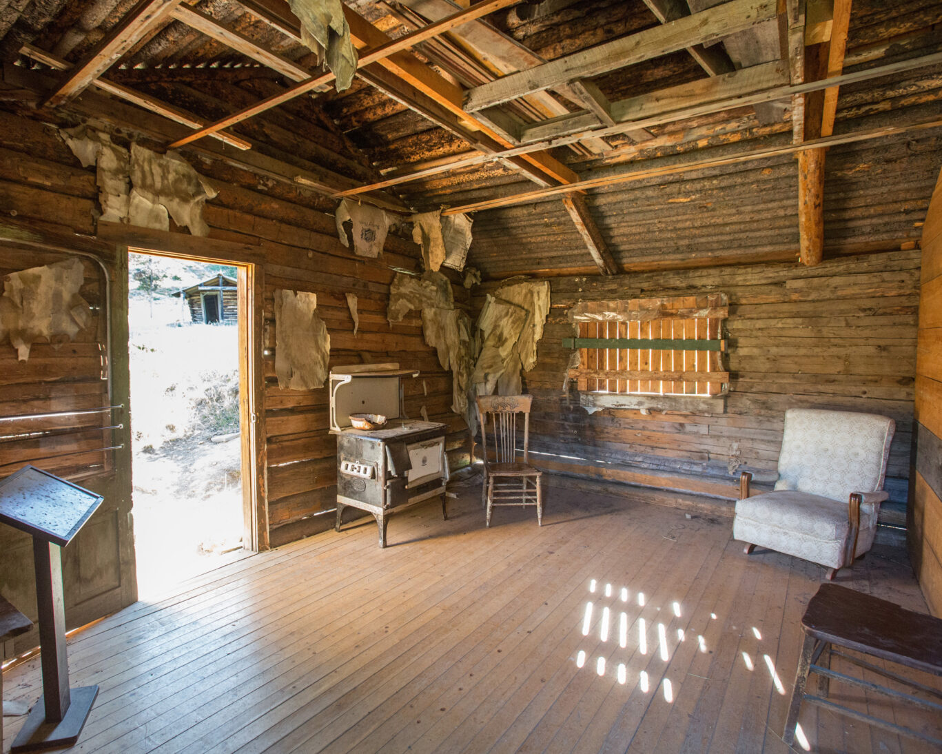 Interior of historic cabin at Garnet Ghost Town near Missoula, Montana