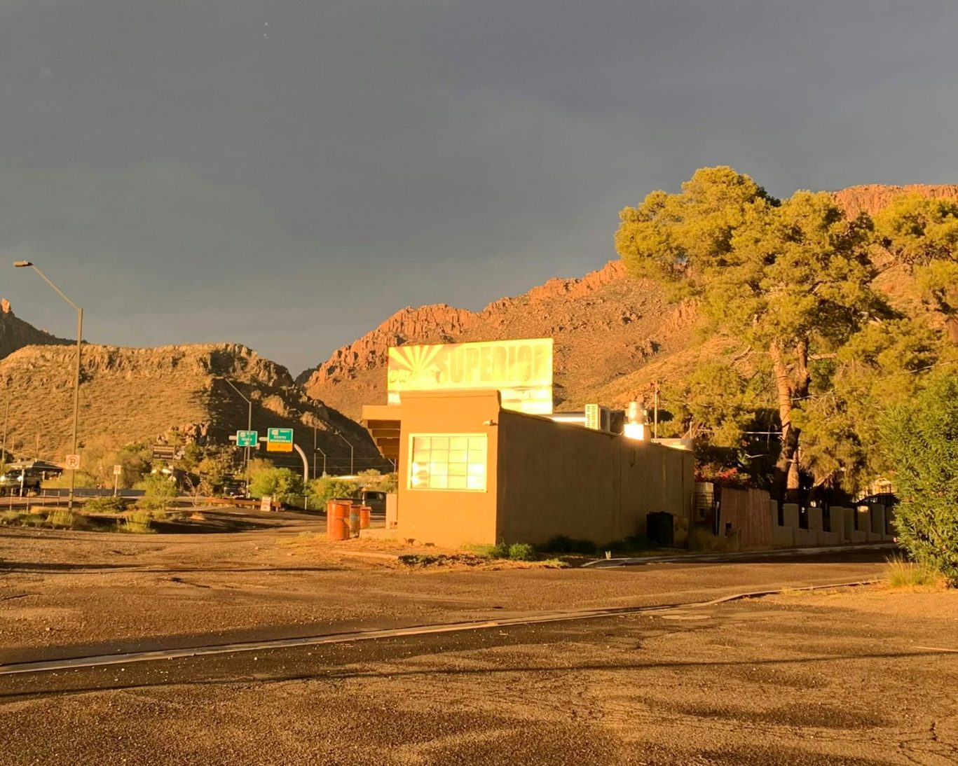 Golden hour street view of Superior, Arizona near Copper Mountain Motel.