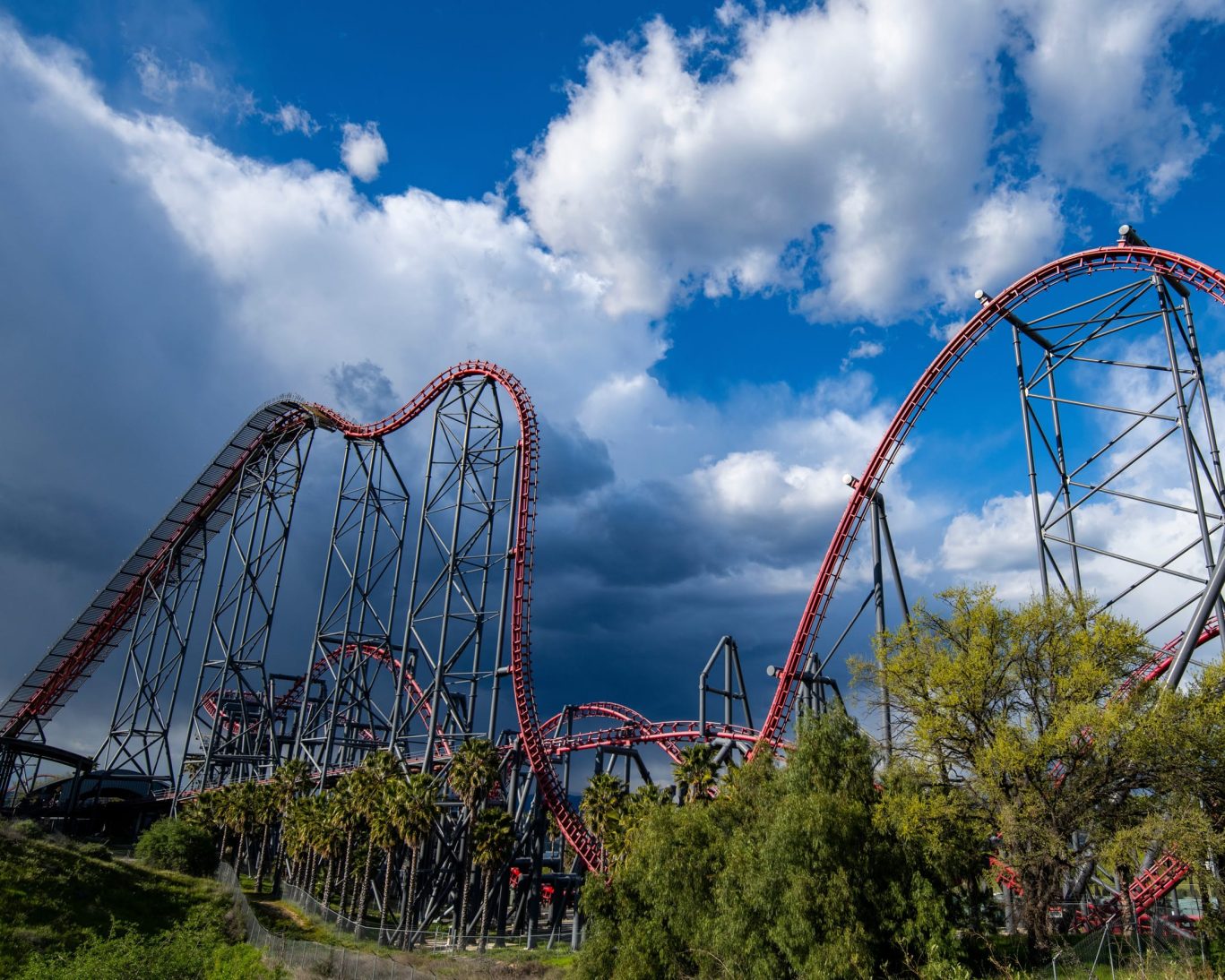 Thrilling roller coaster ride at Six Flags Magic Mountain, a top attraction near Sylmar, California.