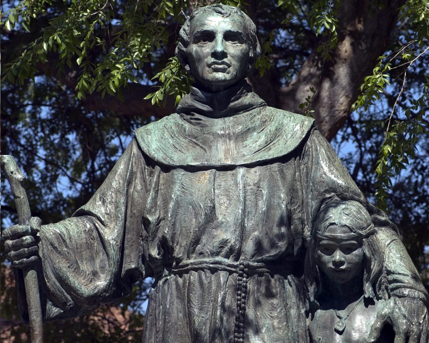 Historical bronze statue at San Fernando Mission Rey de España, a cultural landmark near Sylmar, CA.