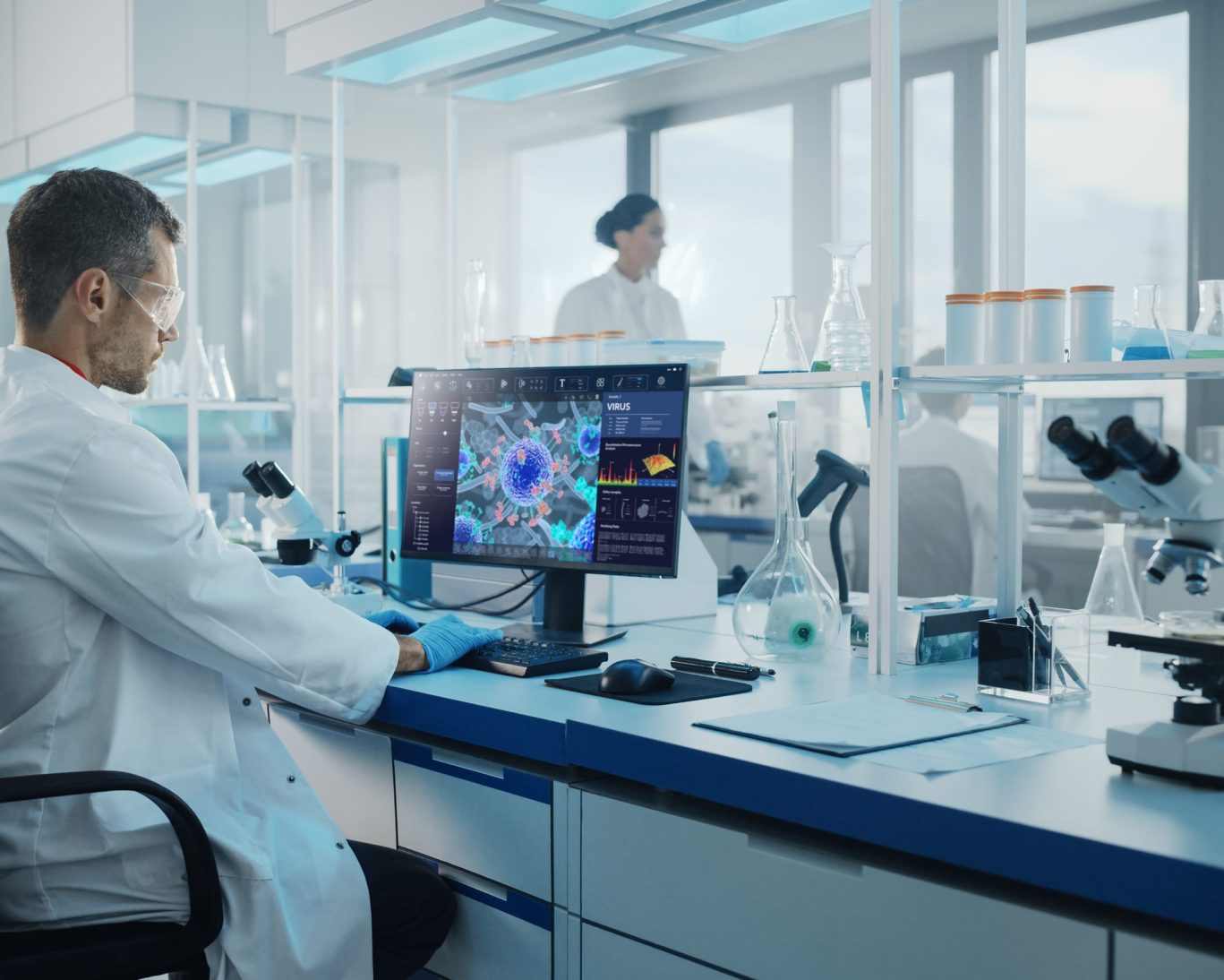 Scientist working in a modern biotech laboratory in Palo Alto, California.