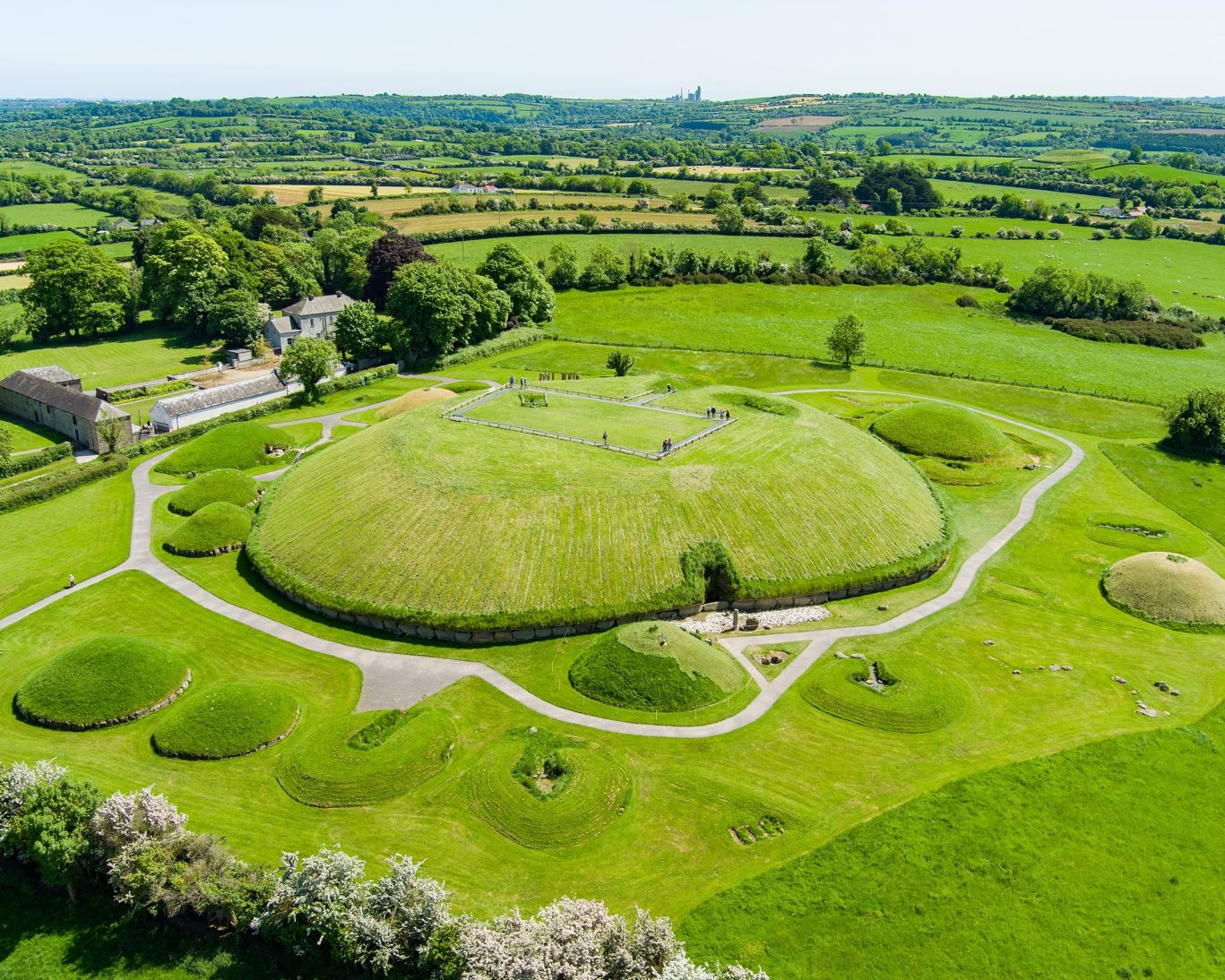 Prehistoric passage tombs at Knowth, part of the Brú na Bóinne complex in the Boyne Valley, Ireland.