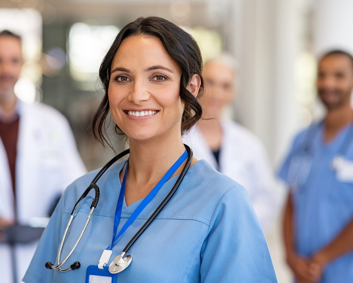Smiling nurse or doctor at Heart of America Medical Center in Rugby, North Dakota, near Northern Lights Inn.