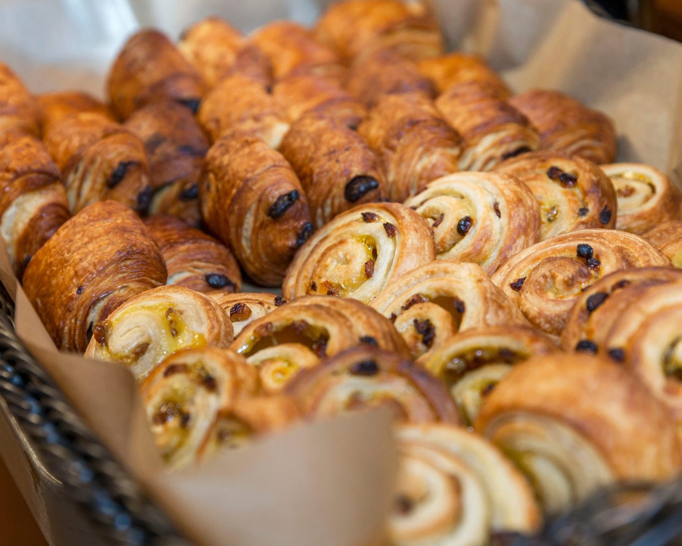 Close-up of assorted freshly baked pastries served for breakfast at Opal Hotel.