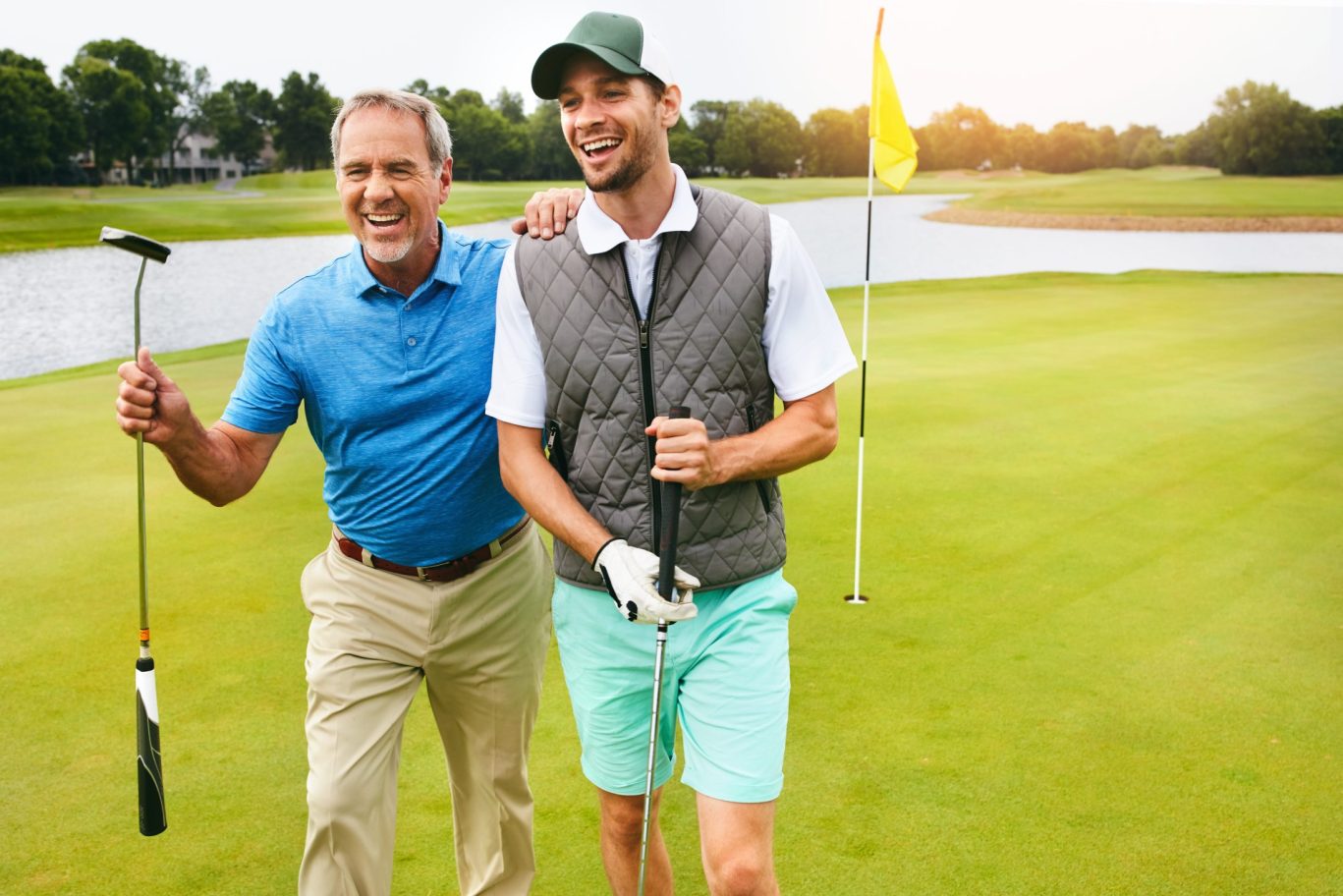 Two men enjoying a sunny day of golf at Crockett Golf & Country Club in Tennessee.